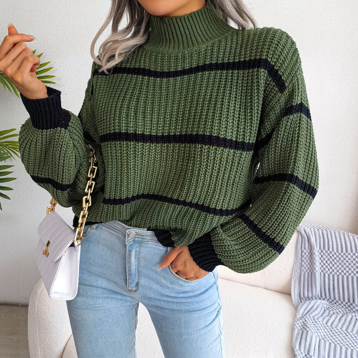W&W Mode Lässig Gestreift Laterne Ärmel Pullover