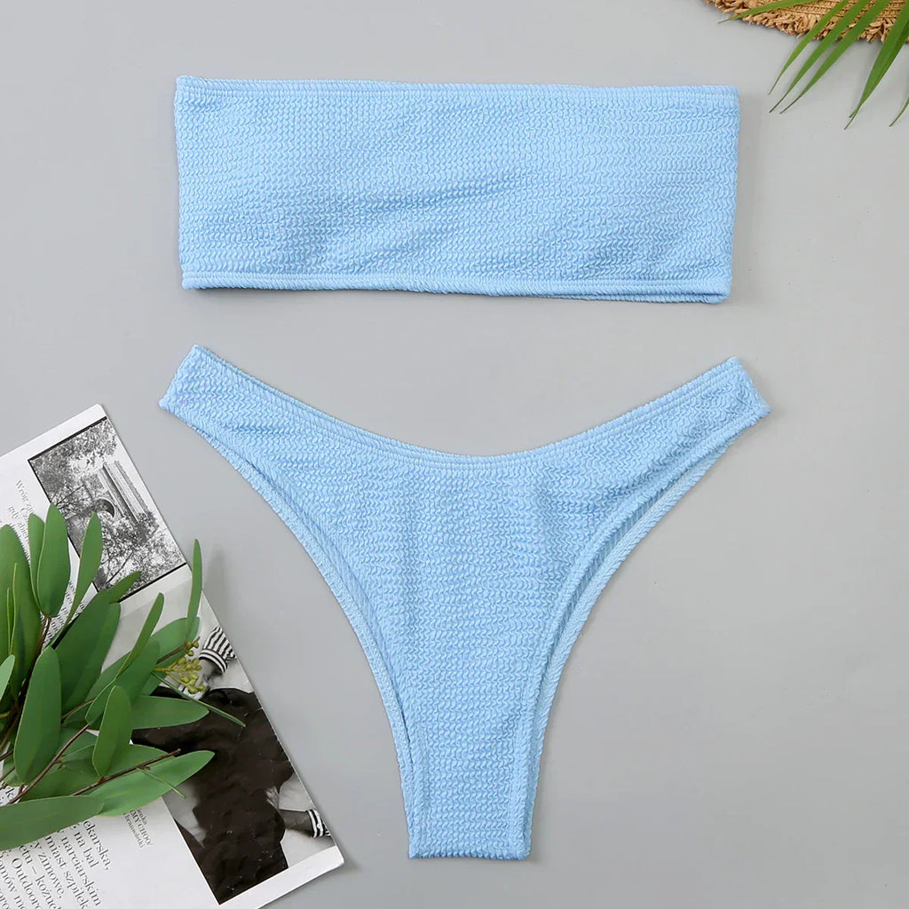 WW | Samt-Bikini Frauen Brazilian Bandeau Badeanzug Solid Sexy Bademode Damen Strandkleidung Badeanzug Schwimmsport