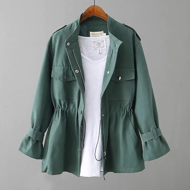 W&W Mode - Einfarbige Jacke Mit Kordelzug Für Frauen