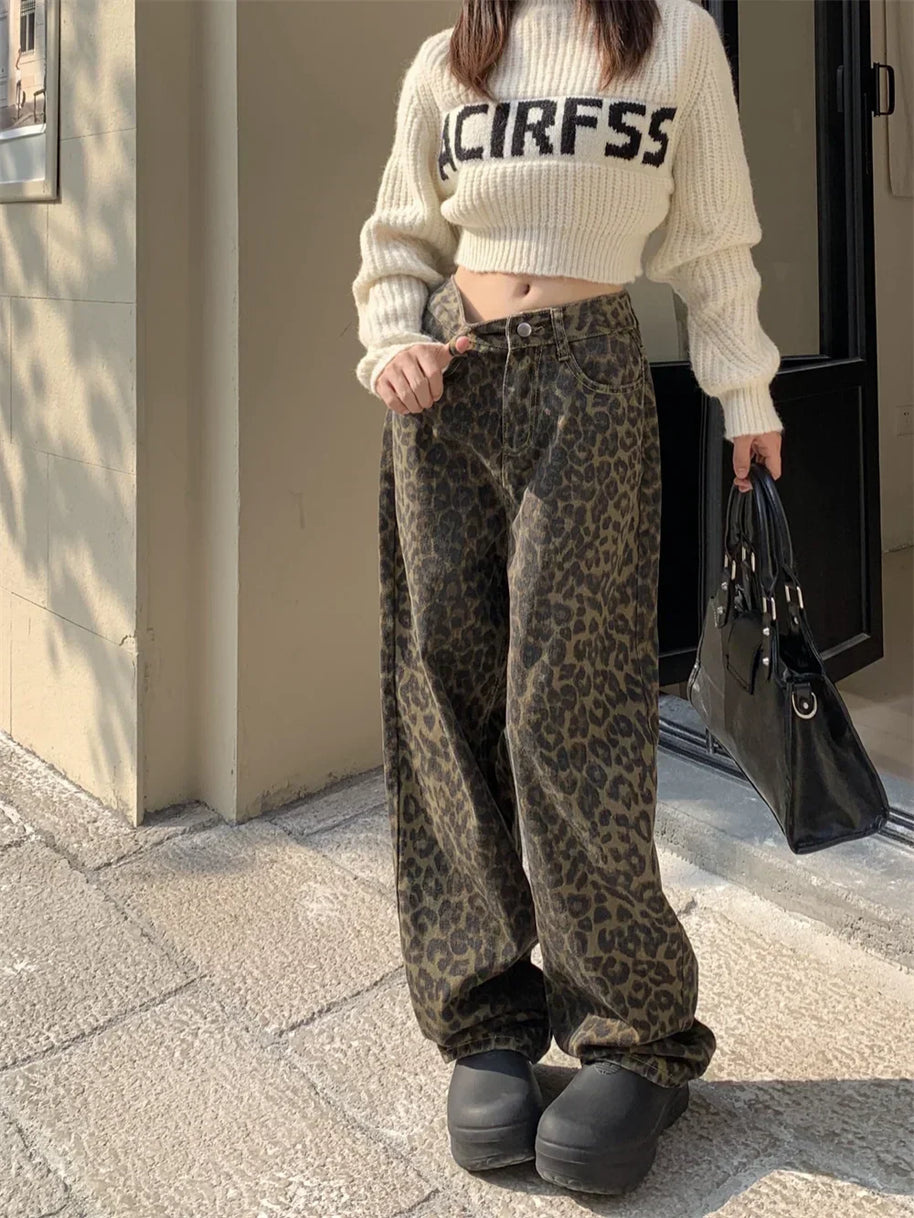 WW | Modische Leopardenmuster Jeans Für Damen