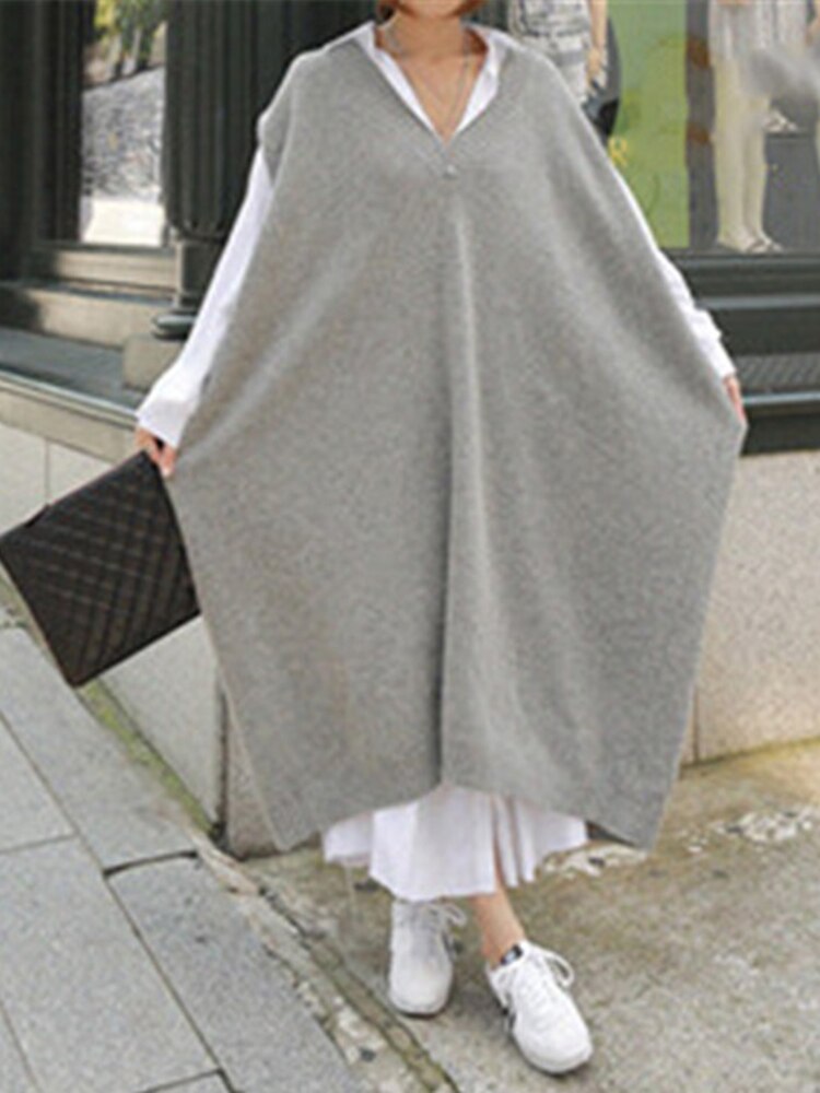 W&W Mode V-Ausschnitt Lose Pullover-Kleid