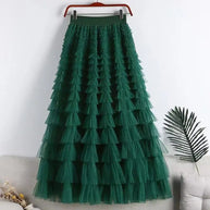 WW | Lässig Damen Solide Ballkleid Lange Rock Tüll Hohe Taille Plissierte Tutu Rock Elegante Damen Wildes Netz Dating Maxi Röcke Drop