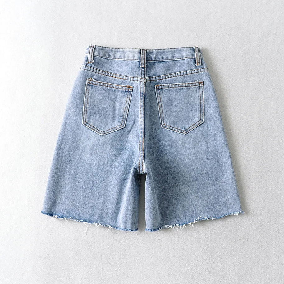 WW | Frauen Hohe Taille Breite Bein Denim Shorts Mädchen Sommer Mode Streetwear Lässig Einfarbig Weibliche Lockere Stretch Jeans