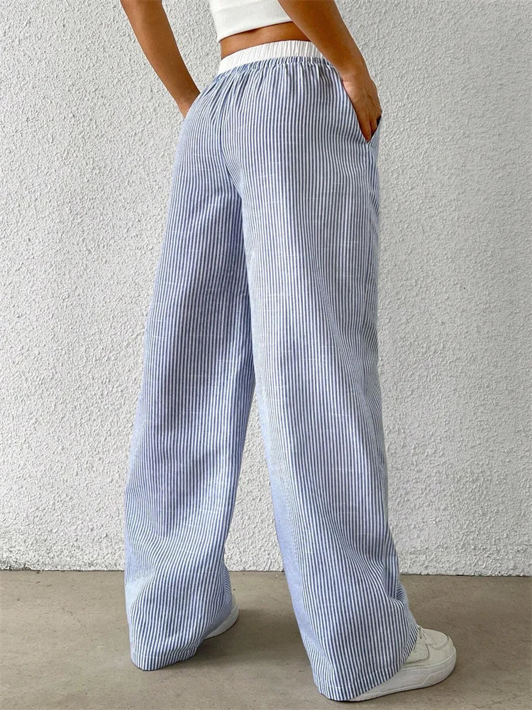 WW | Bequeme Hose mit Weitem Bein und Streifendruck