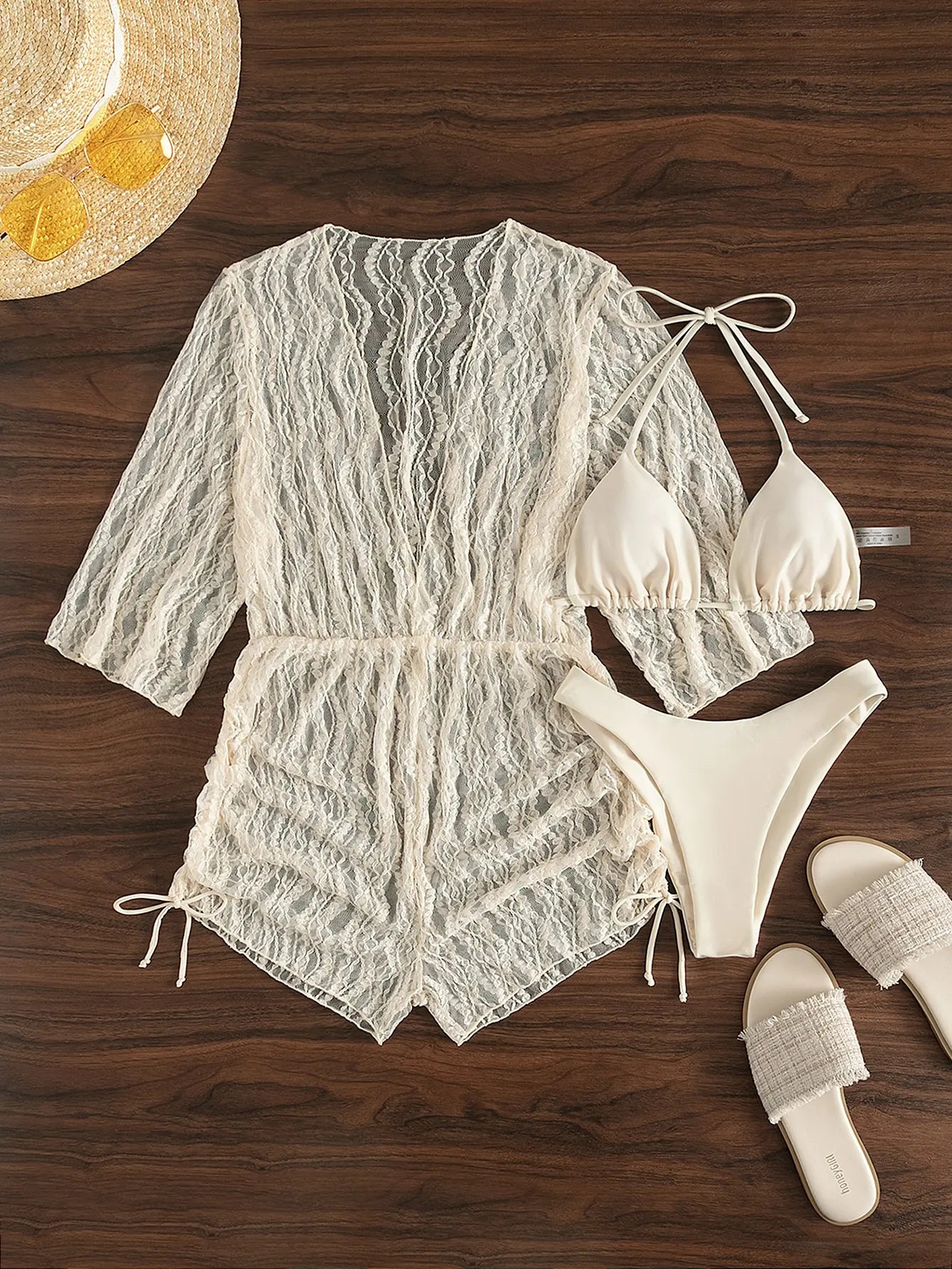 WW | 3 Stück Bikini Tropischer Druck Badebekleidung Halter Schnürseite Badebekleidung Frauen Badeanzug Weiblich Schwimmen Sommer Strandbekleidung