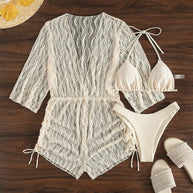 WW | 3 Stück Bikini Tropischer Druck Badebekleidung Halter Schnürseite Badebekleidung Frauen Badeanzug Weiblich Schwimmen Sommer Strandbekleidung