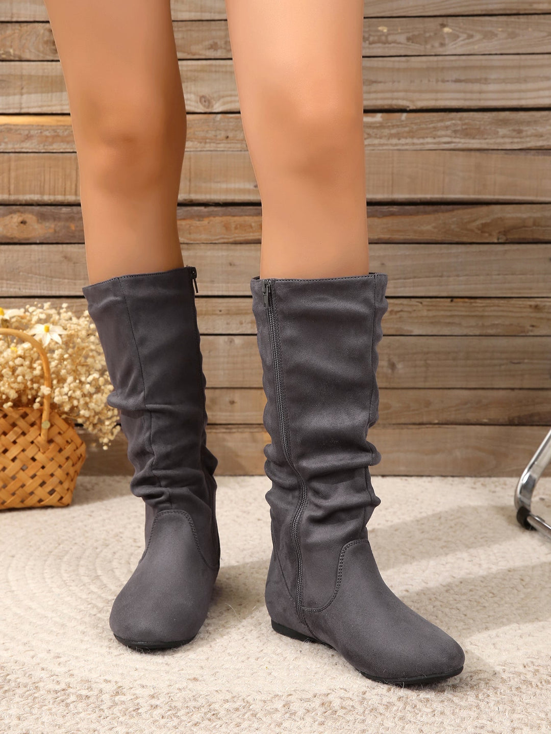W&W Mode | Damen Stiefel Aus Wildleder Mit Seitlichem Reißverschluss, Wadenlang, Frühlingskollektion