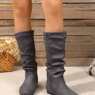 WW | Damen Stiefel Aus Wildleder Mit Seitlichem Reißverschluss, Wadenlang, Frühlingskollektion