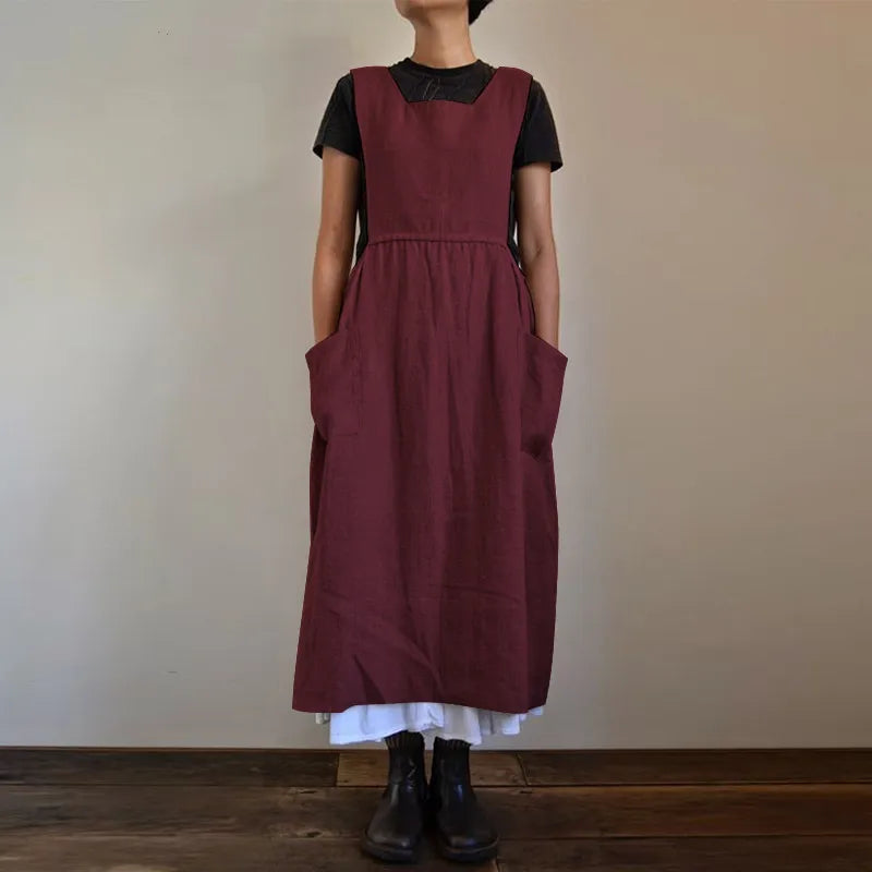 WW | Schürzenkleid aus Leinen- und Baumwollmischung mit Taschen für Frauen Pensacola