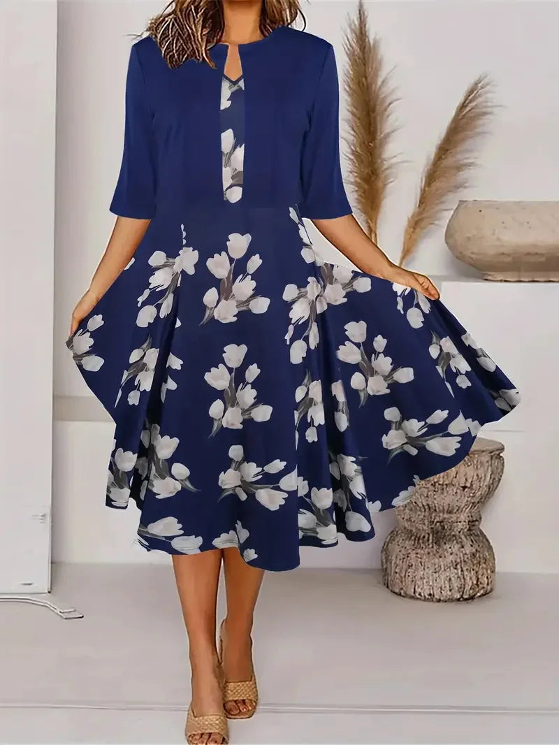 WW | Neu für Den Sommer! Eu Us Herbst Frau 2 Lang Kleid Set Blumen und Graspunkt Crew Neck Kleid mit Chiffon Kurzjacke