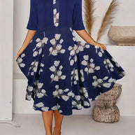 WW | Neu für Den Sommer! Eu Us Herbst Frau 2 Lang Kleid Set Blumen und Graspunkt Crew Neck Kleid mit Chiffon Kurzjacke