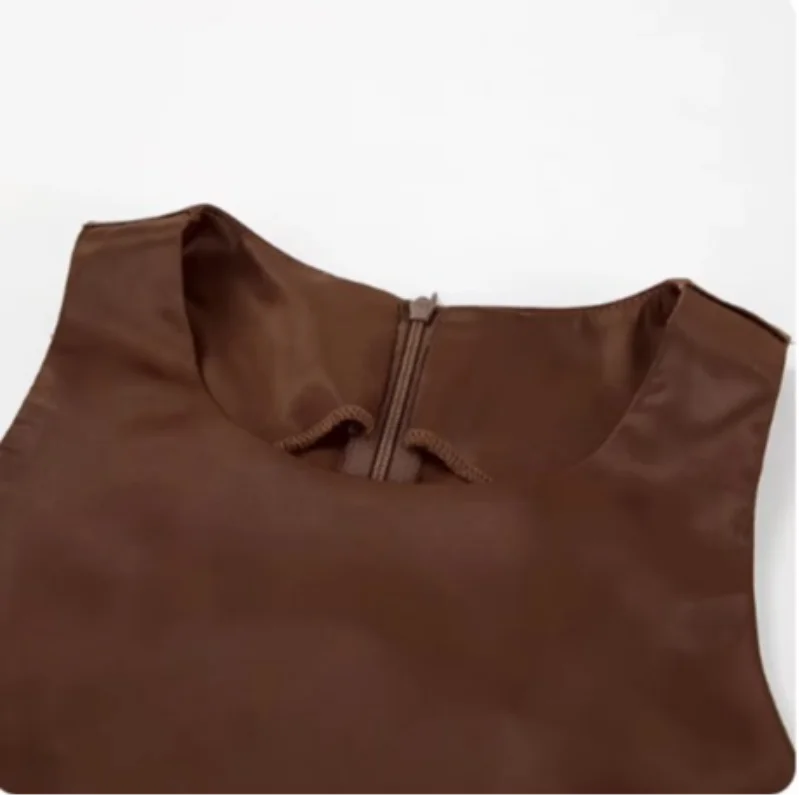 WW | Einfarbiges Satin Ärmelloses Maxikleid