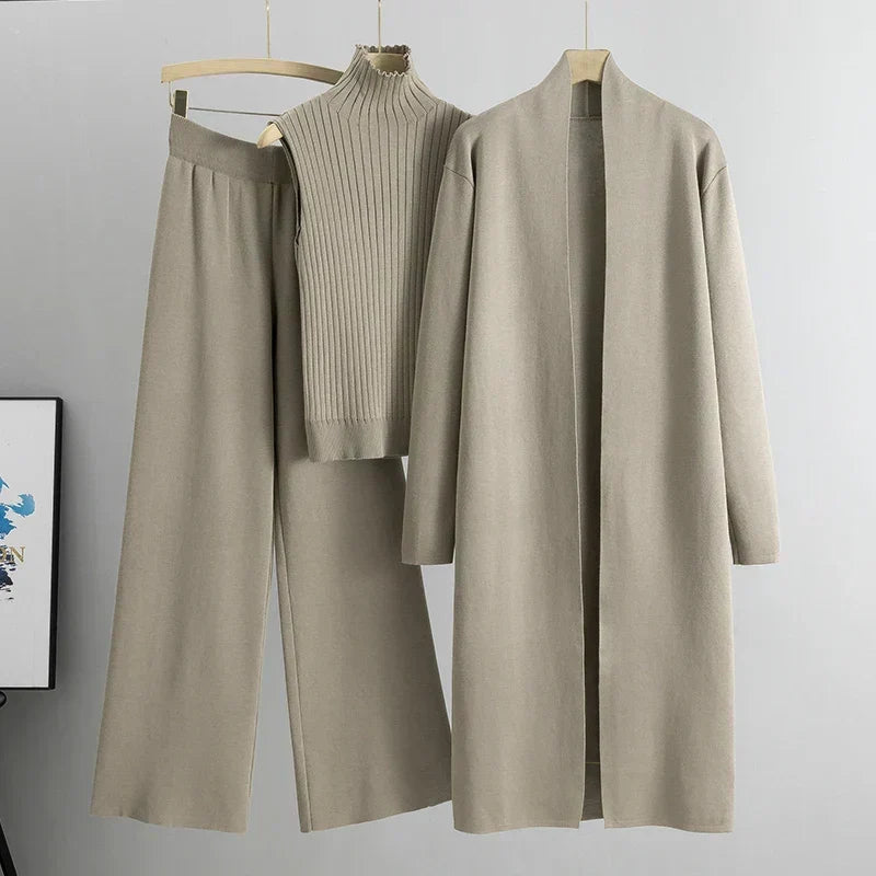 W&W Mode | Damen Luxus 3 Teiliges Strick Co Ord Satz Weich & Dehnbar
