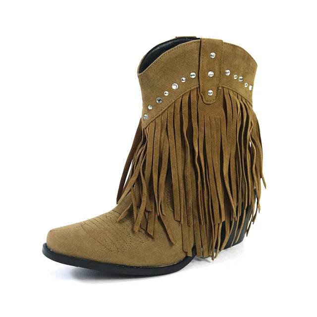 Damen-Cowboy-Stiefeletten mit Fransenquasten