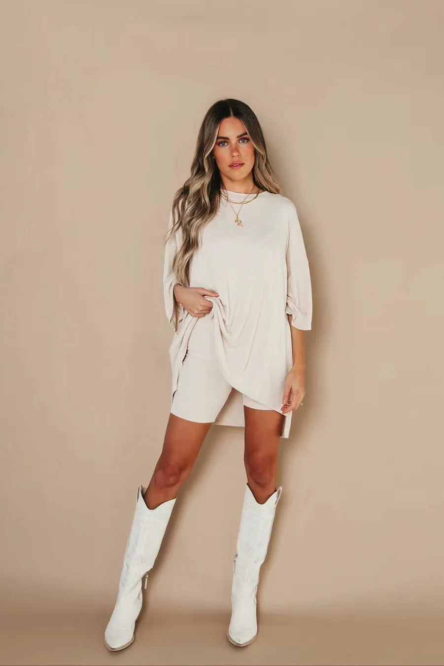 W&W Mode | Damen Lounge Satz Mit Oversize T-shirt Und Biker Shorts