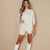 WW | Damen Lounge Satz Mit Oversize T-shirt Und Biker Shorts