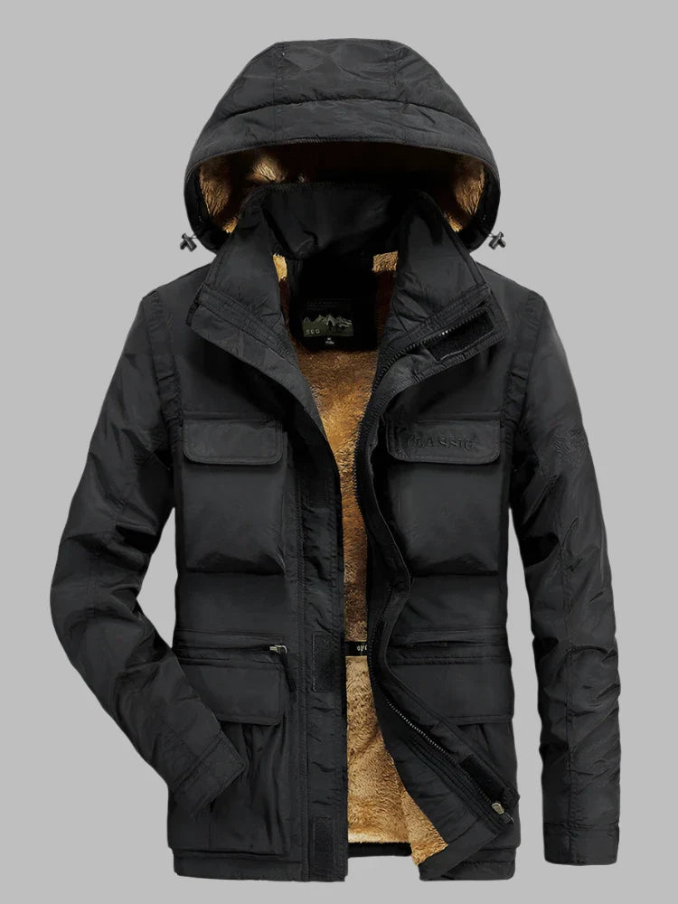 WW | Langer Multi Pocket Mantel Mit Kapuze Für Herren