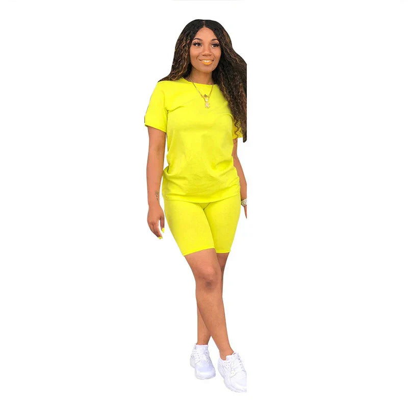 WW | Frauen Set Sommer Outfit Sportbekleidung Zu Dels Rundhals Kurzarm T-Shirt Gym Trainingsanzug Jogging T-Shirts Lässiger Stil