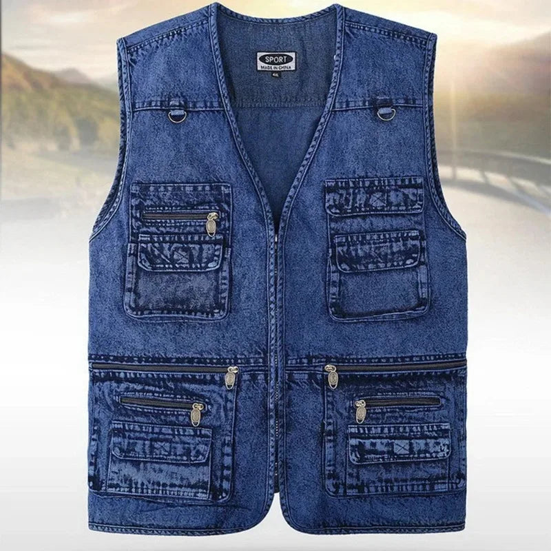 W&W Mode | Ärmellose Jeansweste Mit Mehreren Taschen Für Herren