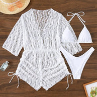 WW | 3 Stück Bikini Tropischer Druck Badebekleidung Halter Schnürseite Badebekleidung Frauen Badeanzug Weiblich Schwimmen Sommer Strandbekleidung