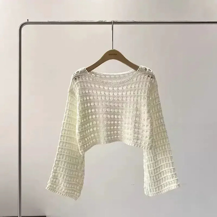 W&W Mode | Langes Gehäkeltes Strickoberteil für Frauen
