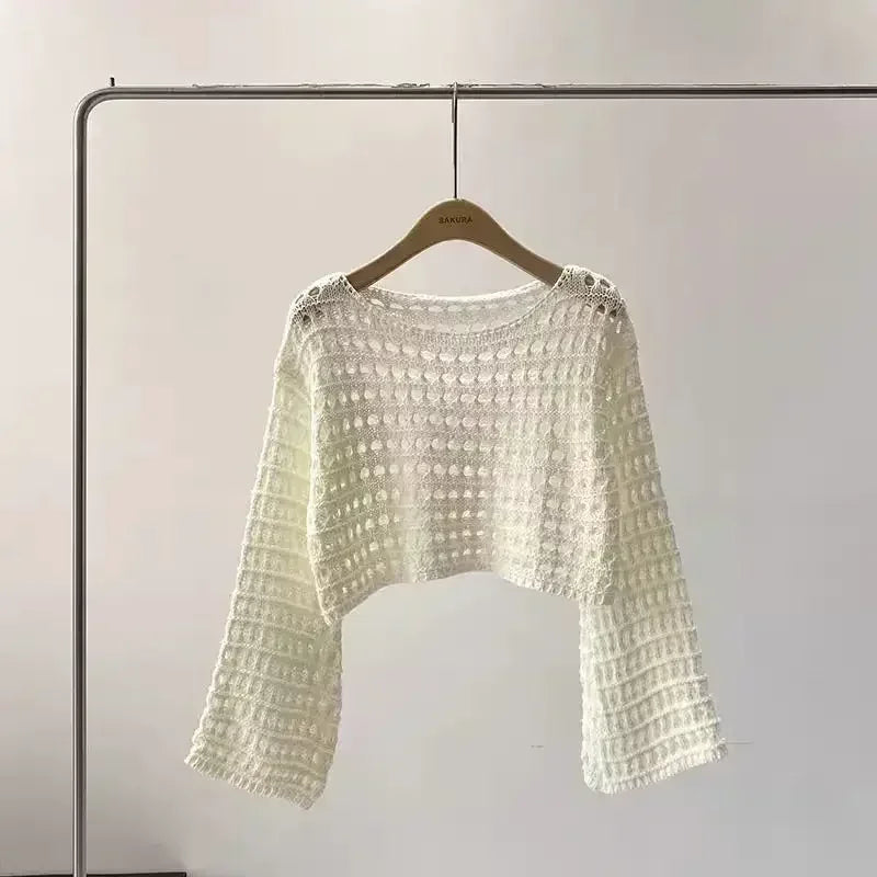 WW | Langes Gehäkeltes Strickoberteil für Frauen