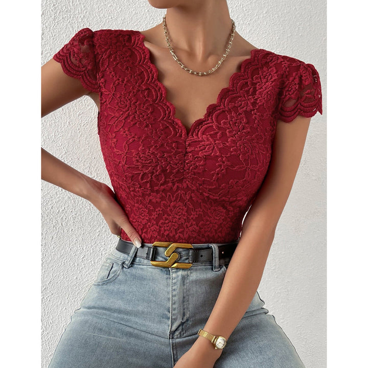 W&W Mode | Figurbetonte Kurzarm Bodysuits Mit V-ausschnitt Und Spitze