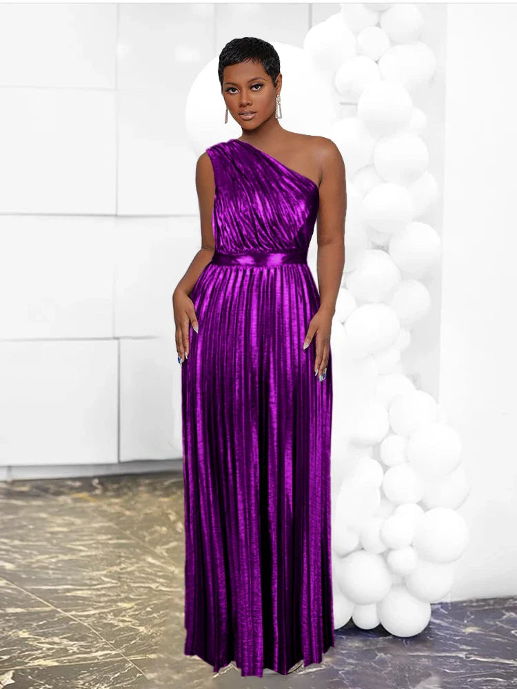 WW | Elegantes One Shoulder Abendkleid in Metallic Optik