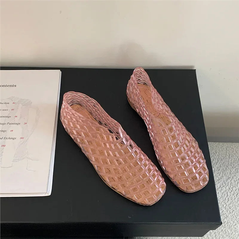 WW | Sommer Jellies Schuhe Frauen Mode Transparent Mesh Hollow Out Strand Schuhe Damen Flache Sandalen Farbige Runde Zehen Jelly Sandalen