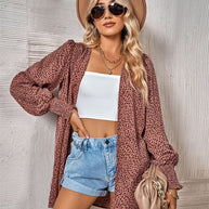 Strickjacke mit Leopardenmuster und Ballonärmeln