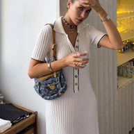 WW | Patchwork Revers Strick Maxi Kleid
