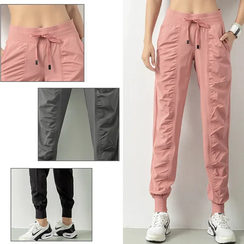 WW | Stoff Schnürsenkel Lauf Sport Joggers Frauen Schnell Trocknend Athletic Fitness Trainings Sweatpants mit Zwei Taschen Bewegung Hosen