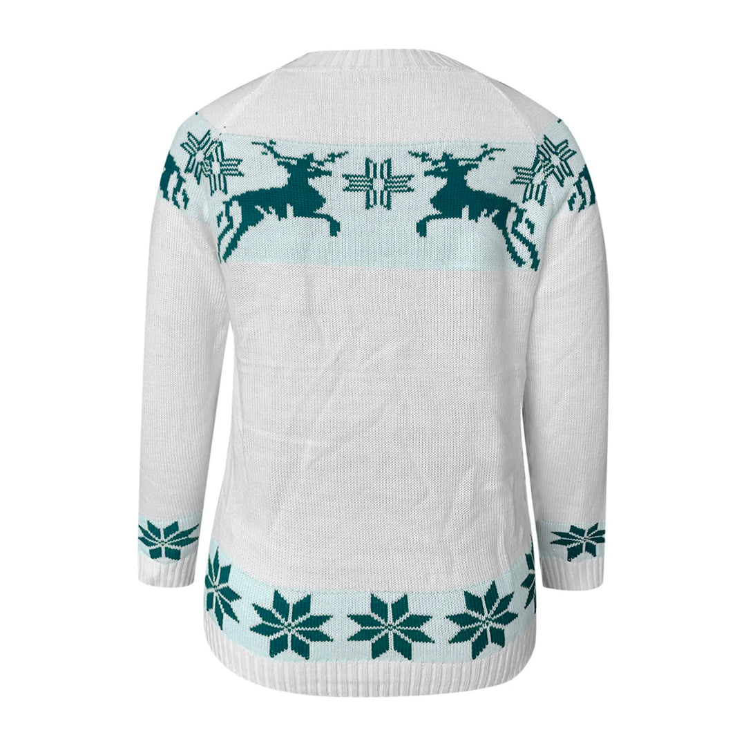 W&W Mode - Hässlicher Weihnachtspulli - Bequemer Strickpulli mit O-Ausschnitt, Rentier- und Schneeflockenmuster