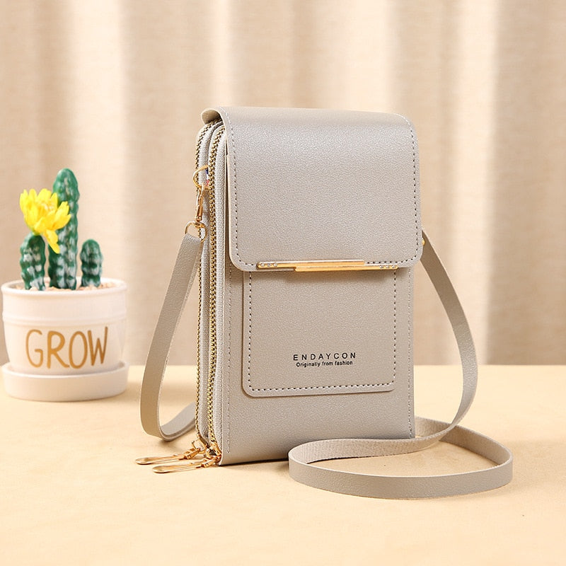 WW Leder Smartphone Clutch | Damen Handtasche mit Touchscreen-Fenster