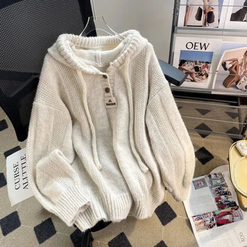 WW | Damen-Hoodie mit Knöpfen und Kapuze für den Herbst und Winter