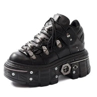 WW | Frauen Ankle Boots für Frauen Dicke Sohle Schnürsenkel Metall Dekoration Runde Zehen Plattform Schuhe Ladeis Punk Gothic Sneakers