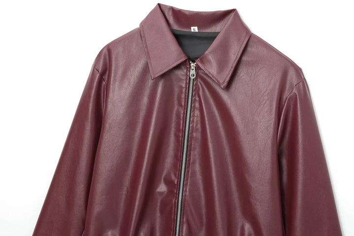 W&W Mode | Lederjacke mit Reißverschluss Vorne und Klassischem Reverskragen