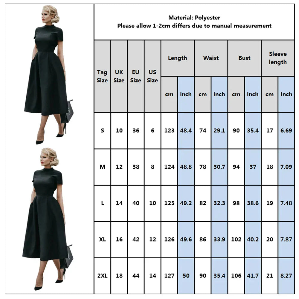 WW | Frauen Elegantes Schwarzes Kleid Halbhoher Kragen Hohe Taille A-Linie Kleider Schlankes Fit Kleid Büro Damen Female Solid Vestidos