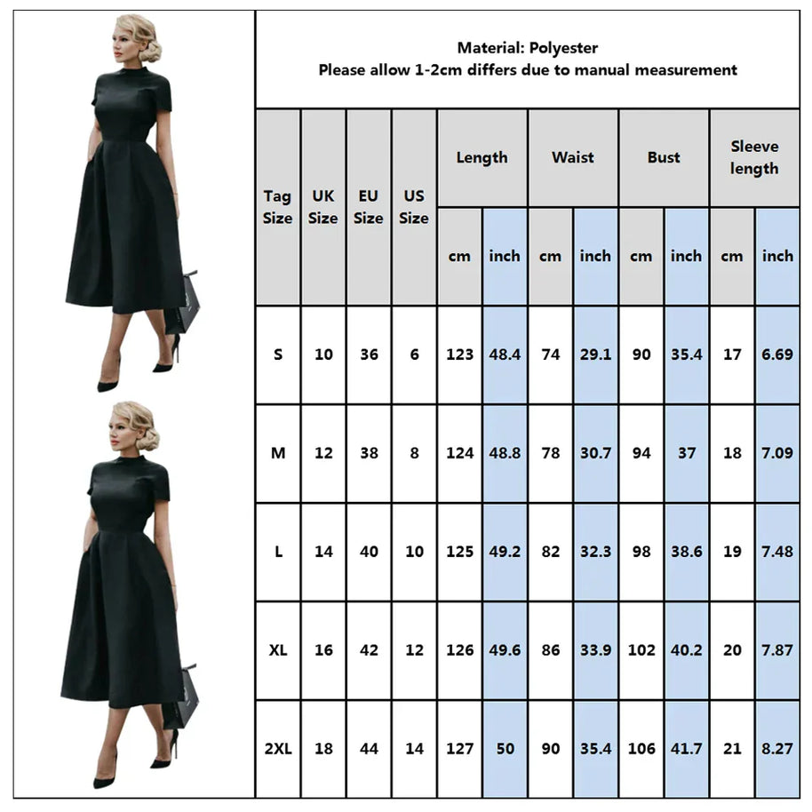 WW | Frauen Elegantes Schwarzes Kleid Halbhoher Kragen Hohe Taille A-Linie Kleider Schlankes Fit Kleid Büro Damen Female Solid Vestidos