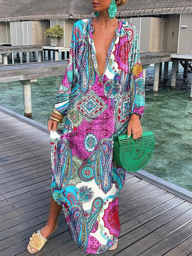 WW | Maxi Kleid Boho mit Langen Ärmeln