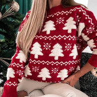 WW - Hässlicher Weihnachtspulli - Gestrickter Pullover mit 3D-Weihnachtsbaum-Print
