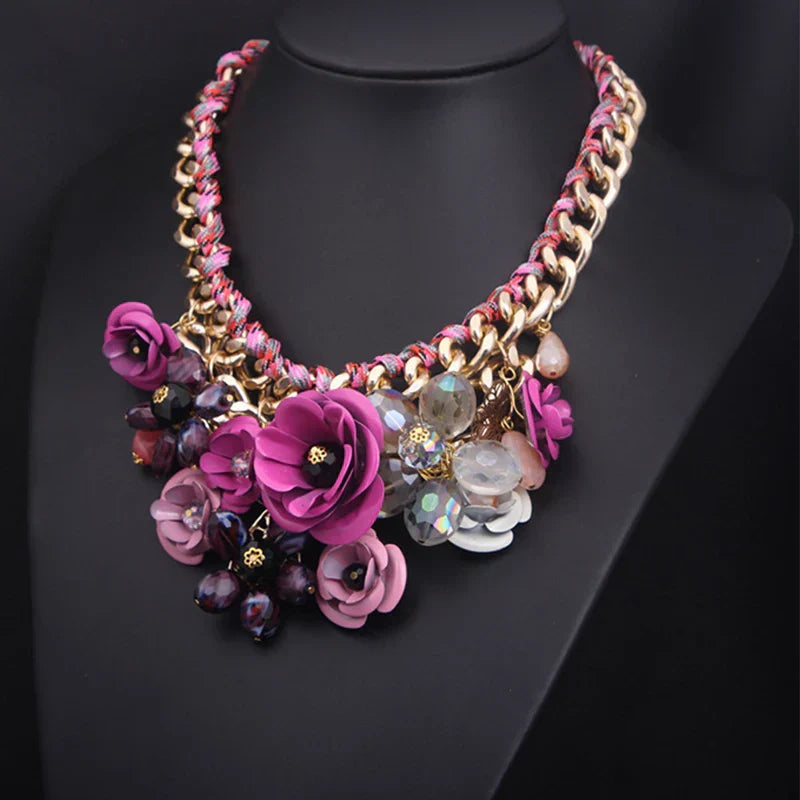 WW | Jahrgang Schmuck Elegante Prom Party Schönheitswettbewerb Hochzeit Geschenk Florale Blüte Blume Chunky Statement Halskette für Frauen Accessoires