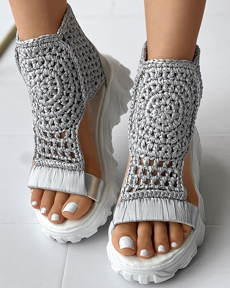 WW Geflochtene Geometrie-Sandalen | Damen Sommer Keilsandalen