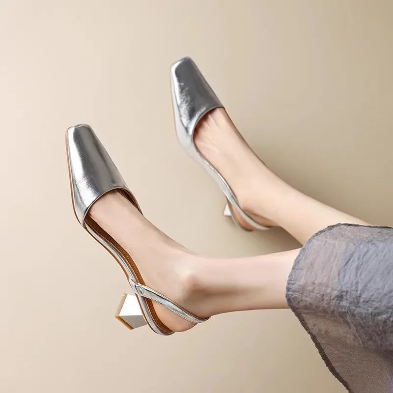 Damen Slingback-Schuhe mit eckiger Spitze und Blockabsatz