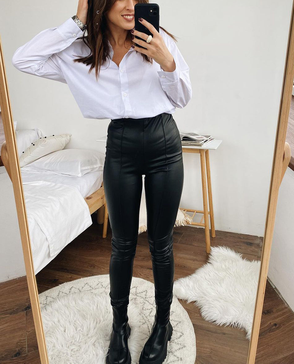 W&W Mode Lederleggings | Lederstretchleggings mit Fleece für den Herbst