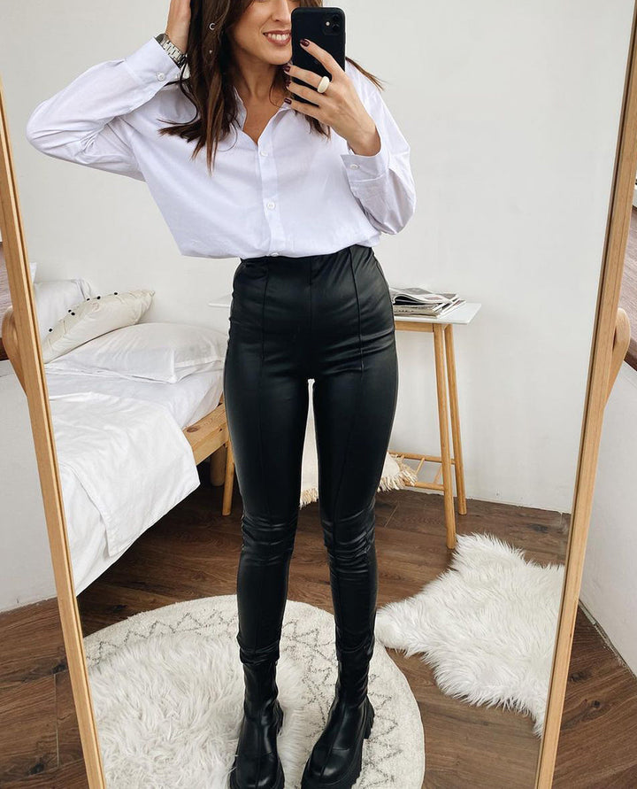 W&W Mode Lederleggings | Lederstretchleggings mit Fleece für den Herbst