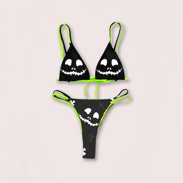 WW | Sexy Goth Bikini Frauen Buchstaben Totenkopf Druck Badeanzug Split Badeanzug Hohe Taille Gotische Bikini Set Strandoutfits