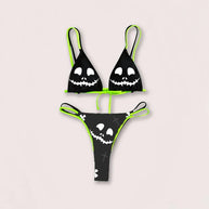 WW | Sexy Goth Bikini Frauen Buchstaben Totenkopf Druck Badeanzug Split Badeanzug Hohe Taille Gotische Bikini Set Strandoutfits
