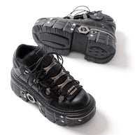 WW | Frauen Ankle Boots für Frauen Dicke Sohle Schnürsenkel Metall Dekoration Runde Zehen Plattform Schuhe Ladeis Punk Gothic Sneakers