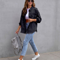 Shirt-Style Jeancoat mit Löchern